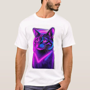 Neon Synthwave Cat Art T-Shirt