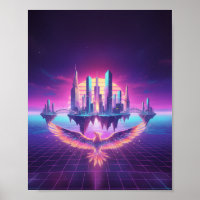 Neon Synthwave Cityscape Phoenix Art Print