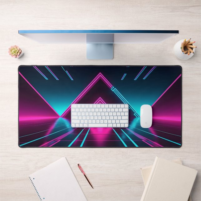 Neon Synthwave Cyberpunk Portal Gamer Setup Desk Mat (Office 1)