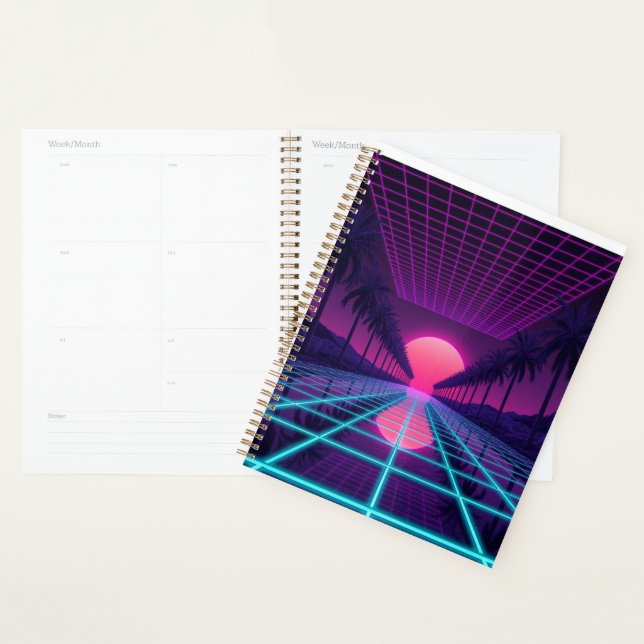 Neon Synthwave Grid Desk Mat - Retro 80s Gaming Mo Planner (Display)