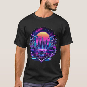 Neon Synthwave Retro Futuristic City Art T-Shirt