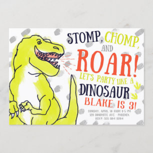 Neon T-Rex Dinosaur Birthday Party Invitation