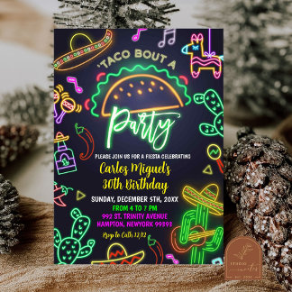 Neon Taco Mexican Adult Birthday Party Invitation