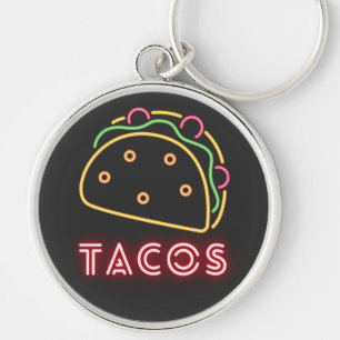 Neon Tacos Symbol  & Text Button Keychain