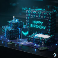 Neon Teal Alien Glyphs Sci-Fi Gamer Birthday