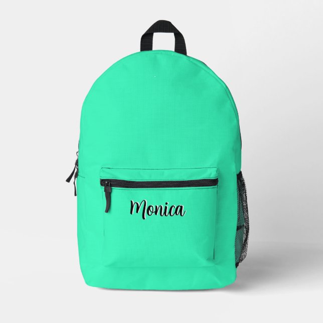 Neon Teal and Black 3D Personalised Name  Printed Backpack (Front)