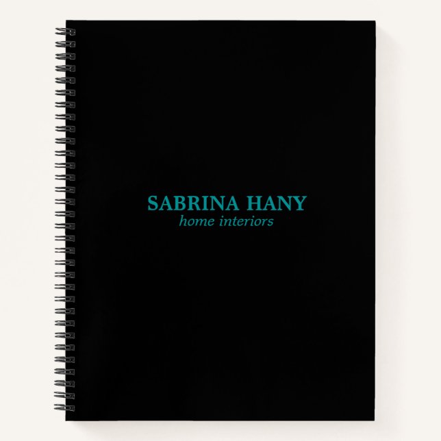 Neon teal business text black notebook (Front)