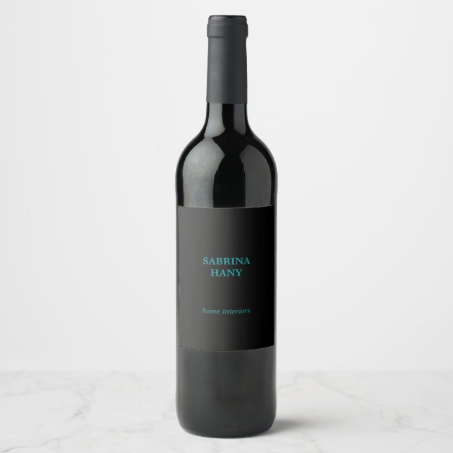 Neon teal business text black wine label (Front)