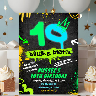 Neon Teenager Grafitti 10 double digit Birthday Invitation