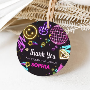 Neon Teenager Thirteenth Birthday Party Round Favour Tags
