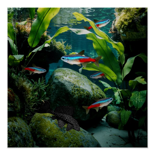 Neon Tetras Plecostomus Aquarium Fish Tank Lovers  Poster (Front)