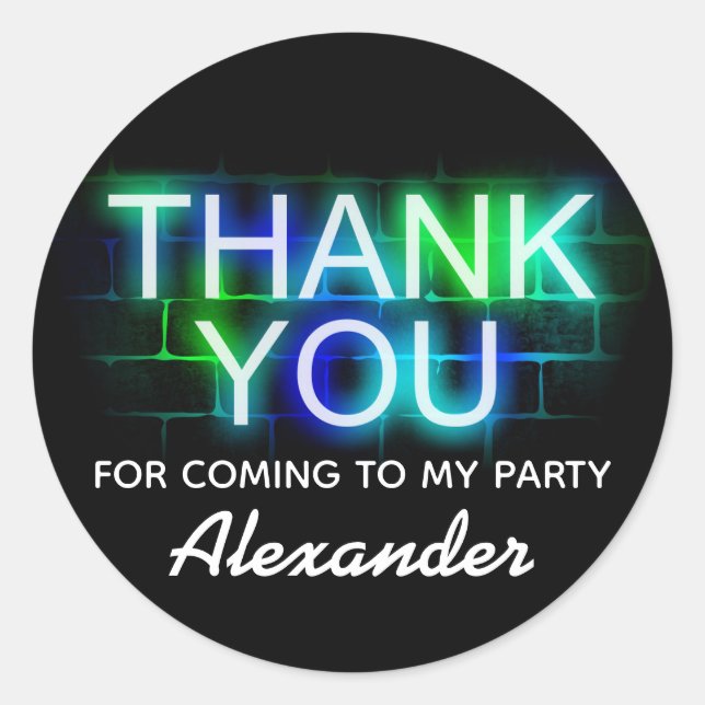Neon Themed birthday Party Thank You Stickers (Front)