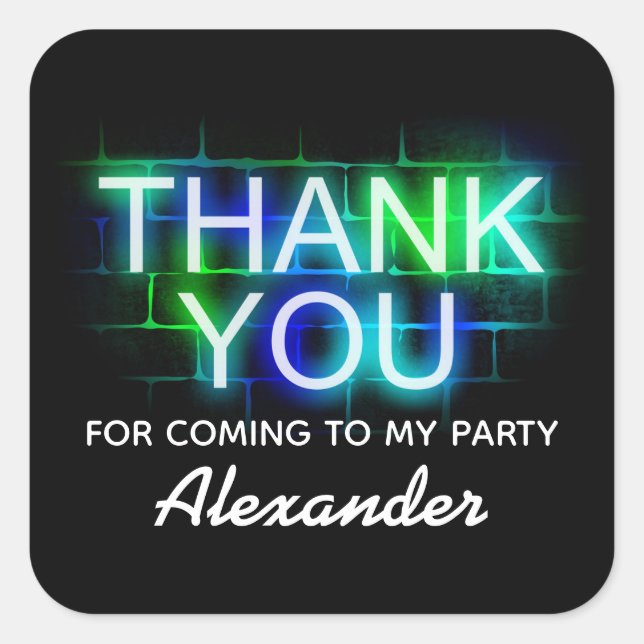 Neon Themed birthday Party Thank You Stickers (Front)