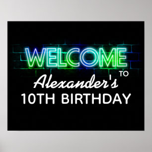 Neon themed birthday welcome sign