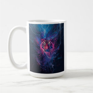 Neon Thunder Tiger Abstract Electric Glow Coffee Mug