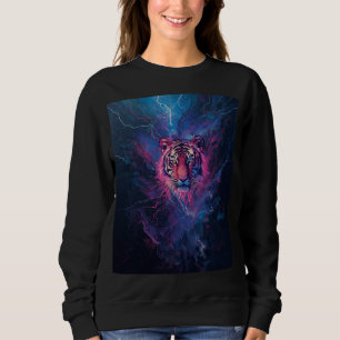 Neon Thunder Tiger Abstract Electric Glow Sweatshirt