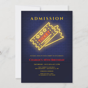 Neon Ticket to Party Invitation