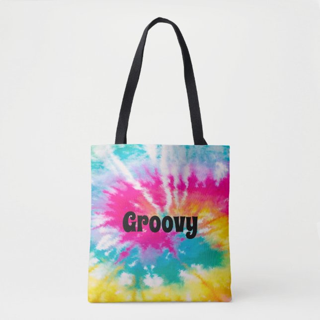 Neon Tie Dye Groovy Personalised  Tote Bag (Front)