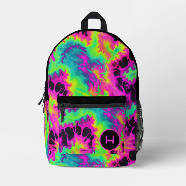 Neon Tie Dye Monogram  Printed Backpack (Front)