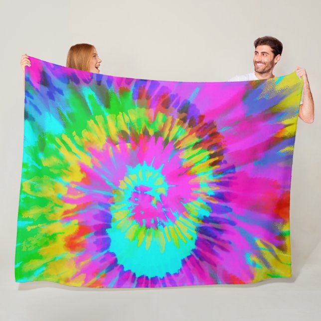 Neon Tie Dye Swirl Fleece Blanket (In Situ)