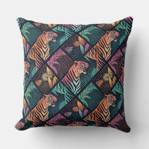 Neon Tiger Jungle Pop Art Geometric Animal Pattern Cushion