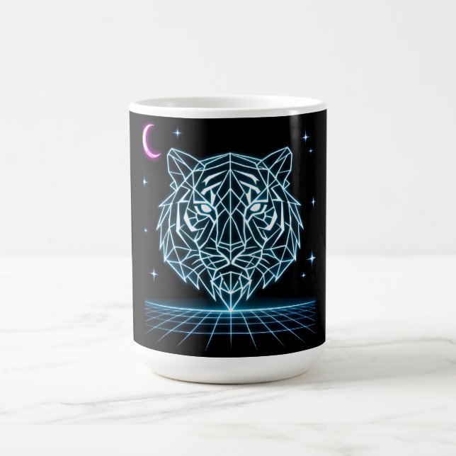 Neon Tiger Synthwave – Electric Striker Retro Coffee Mug (Center)