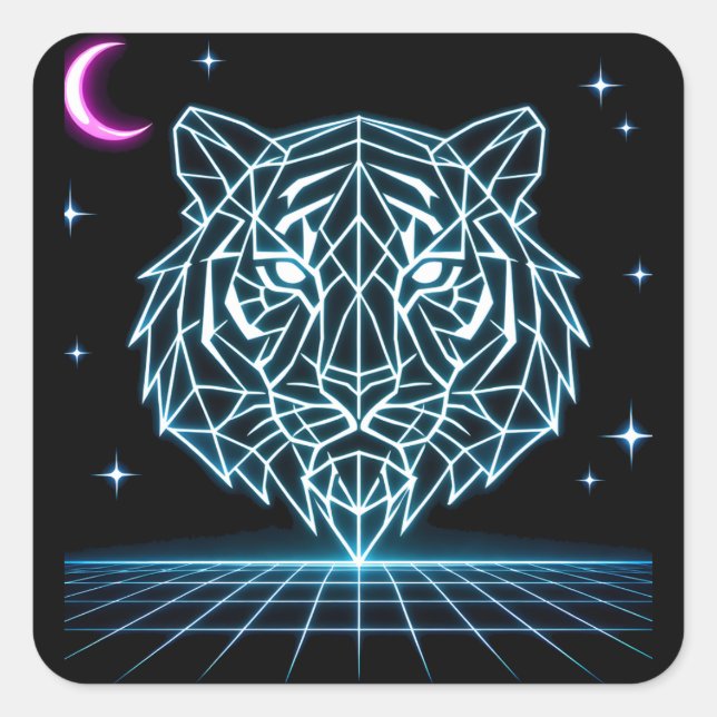 Neon Tiger Synthwave – Electric Striker Retro Square Sticker (Front)