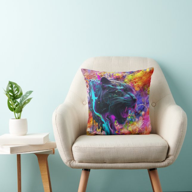 Neon Tiger Throw Pillow (Chair)
