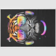 Neon Tiger with headphones Tissue Paper