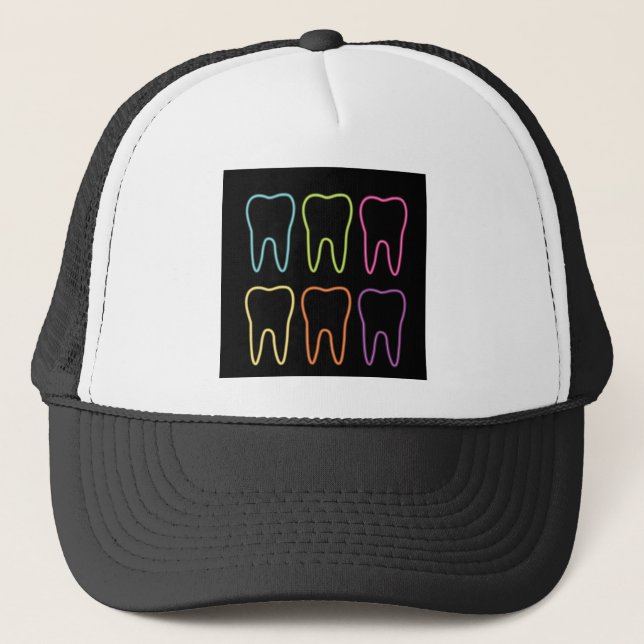 Neon tooth graphic for dentist trucker hat (Front)