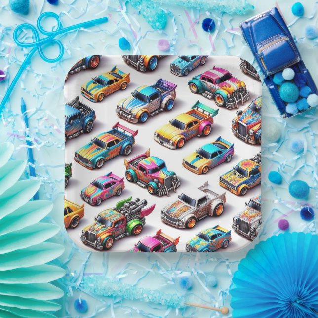 Neon Toy Car Birthday Party Plates (Party)