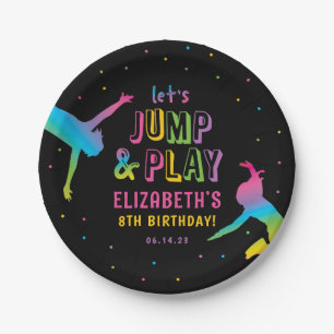 Neon Trampoline Park Girls Birthday Party Paper Plate