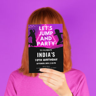 Neon Trampoline Park Jump Party Birthday  Invitation