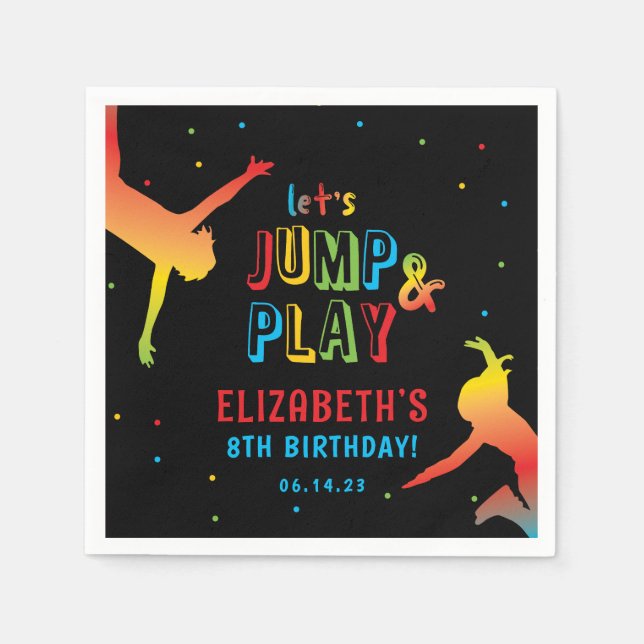 Neon Trampoline Park Kids Birthday Party Napkins (Front)
