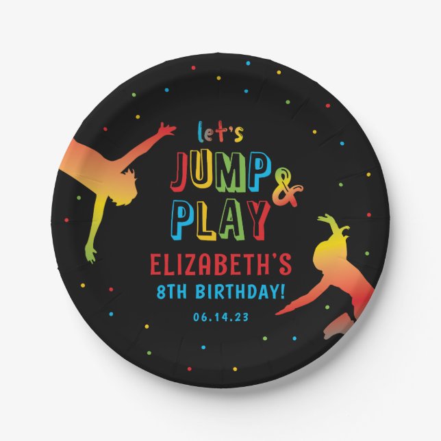 Neon Trampoline Park Kids Birthday Party Paper Plate (Front)