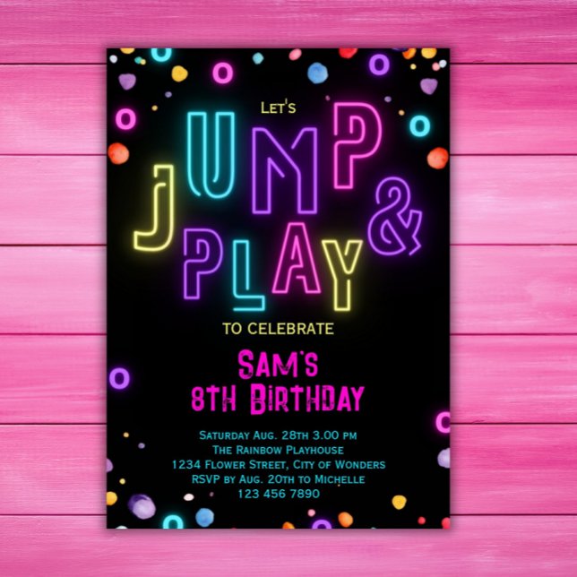 Neon Trampoline Party Girls Pink Purple Birthday Invitation (Creator Uploaded)