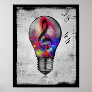 Neon treble clef music idea poster