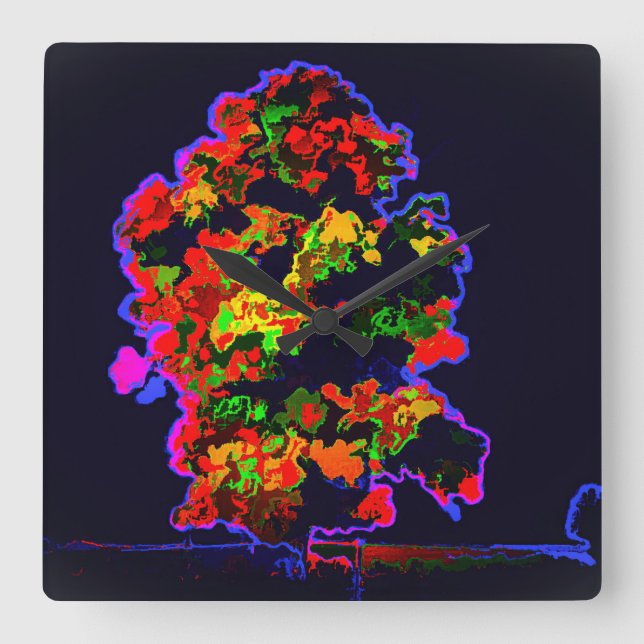 Neon Tree Explosion Square Wall Clock (Front)