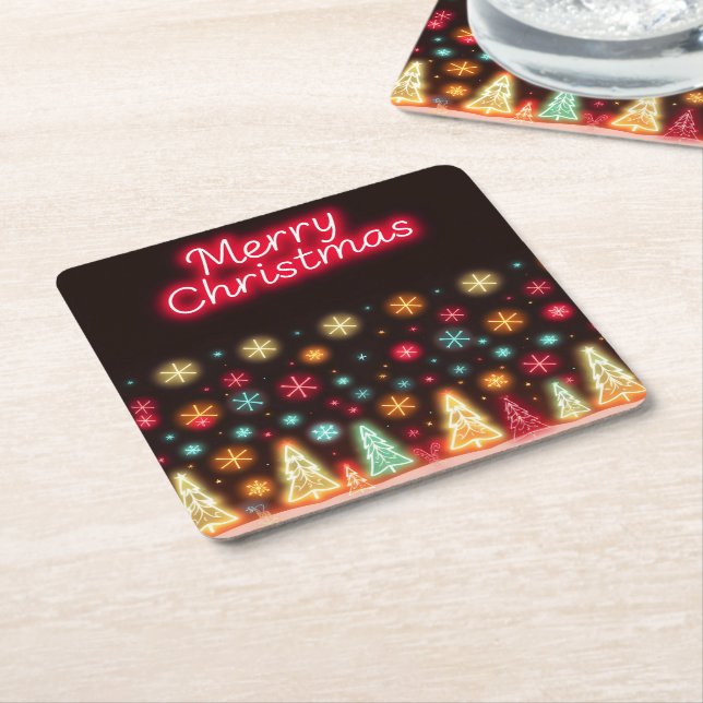 Neon Trendy Christmas Holiday Collection Square Paper Coaster (Angled)