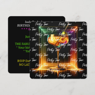Neon Trendy Party Time Personalised Invitation