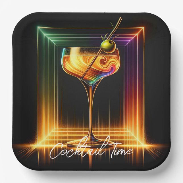 Neon Trendy Party Time Personalised Paper Plate (Front)