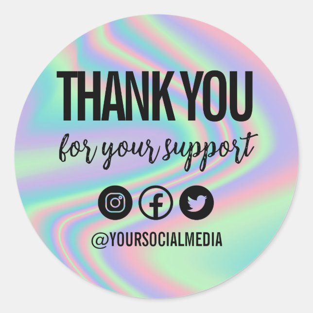 Neon Trendy Thank You Media Insert Classic Round Sticker (Front)