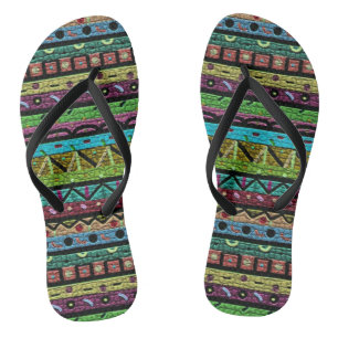Neon Tribal Pattern Flip Flops