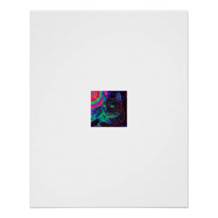 Neon Trippy Cat Vivid Eyes Poster