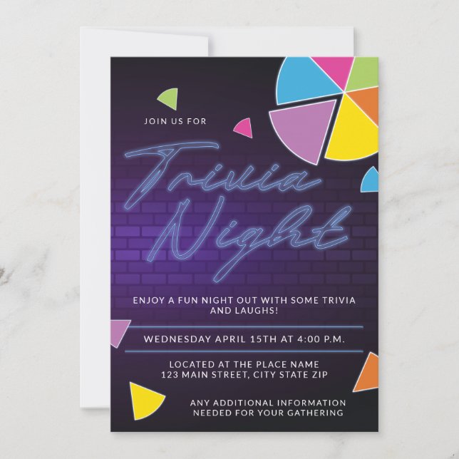 Neon Trivia Night Party Invitation (Front)