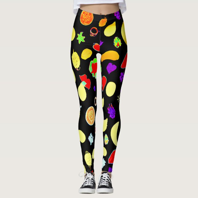 Neon Tropic Fruits Burst Leggings (Front)