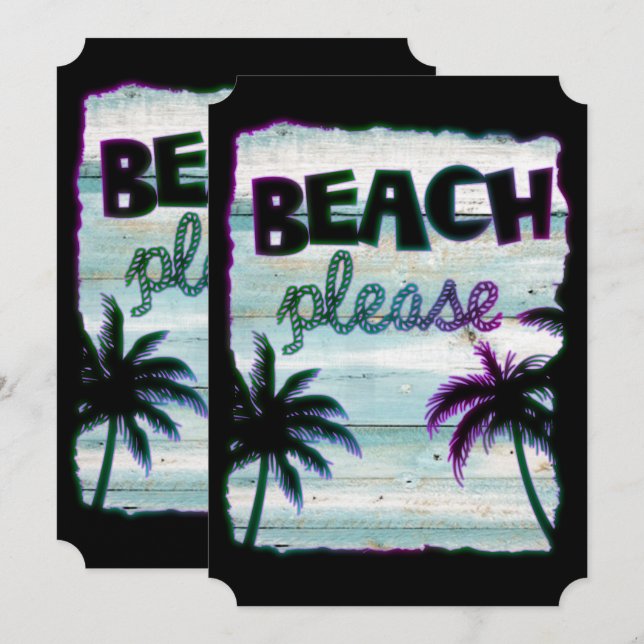 Neon Tropical Beach Wood Vacation Palm Trees Invitation (Front/Back)
