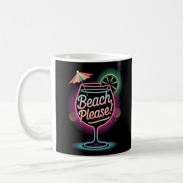 Neon Tropical Cocktail "Beach Please" Retro Summer Coffee Mug (Left)