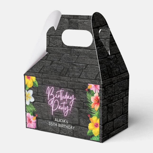 Neon Tropical Floral Summer Birthday Thank You Favour Box (Back Side)