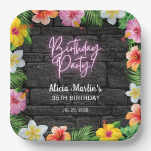 Neon Tropical Forest Summer Hawaii Birthday Party Paper Plate